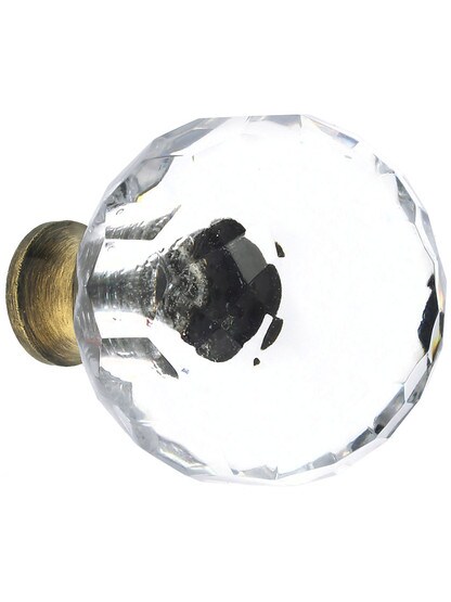 Small Lead-Free Faceted Crystal Globe Knob with Solid Brass Base in Antique Brass.
